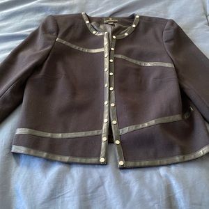 EUC black blazer with leather look trim and silver buttons